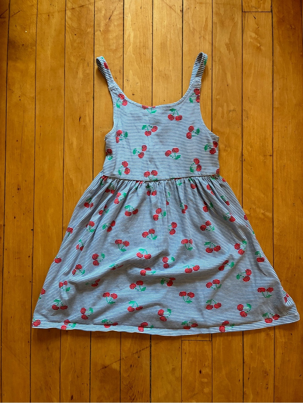 Girls' Striped Sundress with Cherry Print - Blue